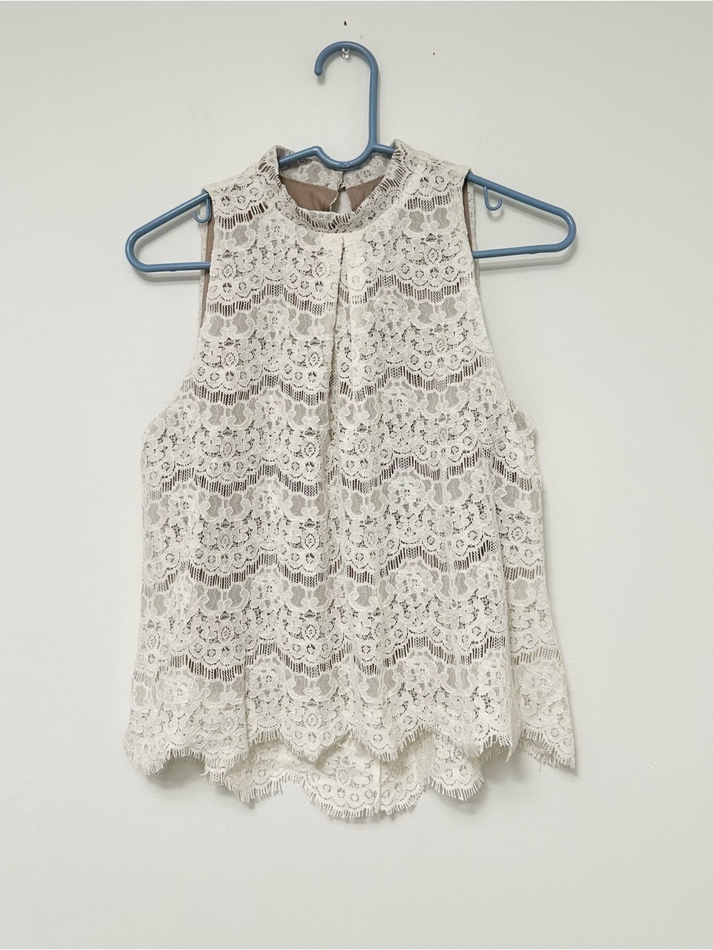 Love, Fire Cream Ivory Lace High-Neck Sleeveless Blouse Tank TopI Boho SMALL